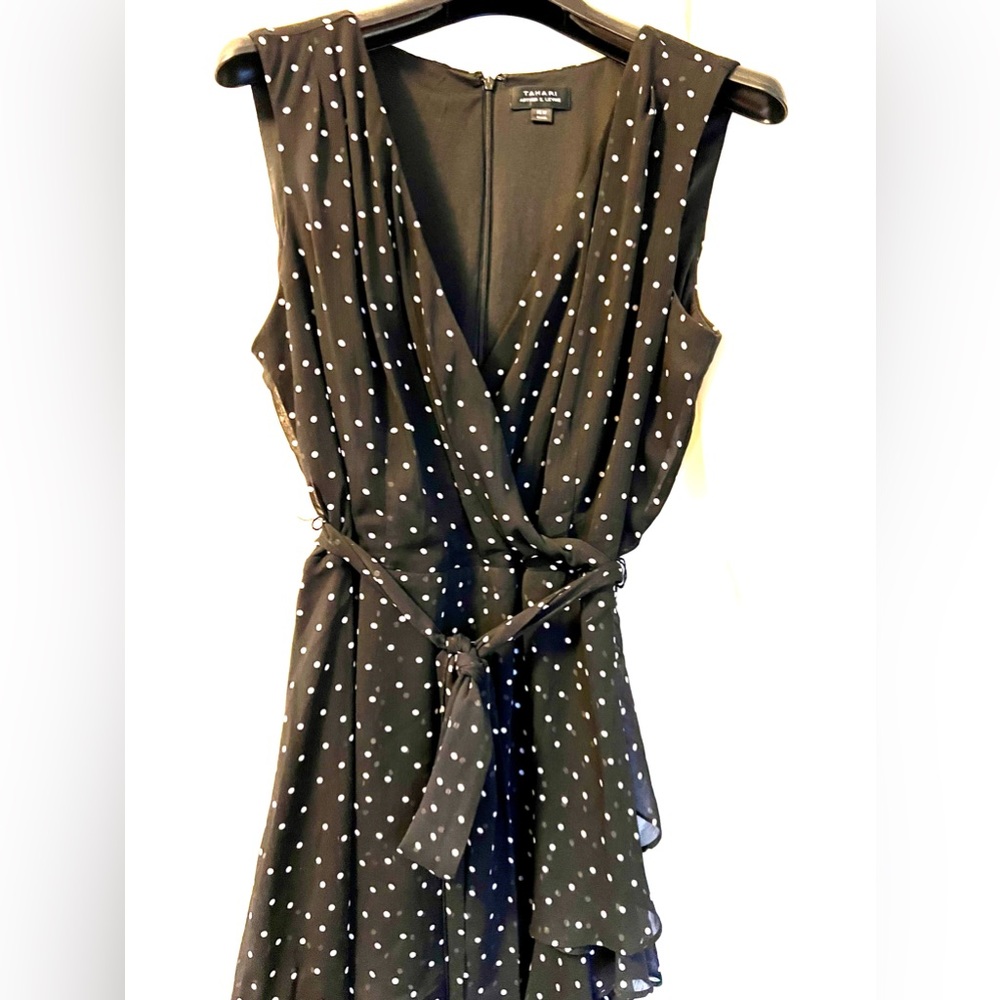 Tahari Black w/white polka dot Multi-Tiered Sleeveless Dress Size 16W